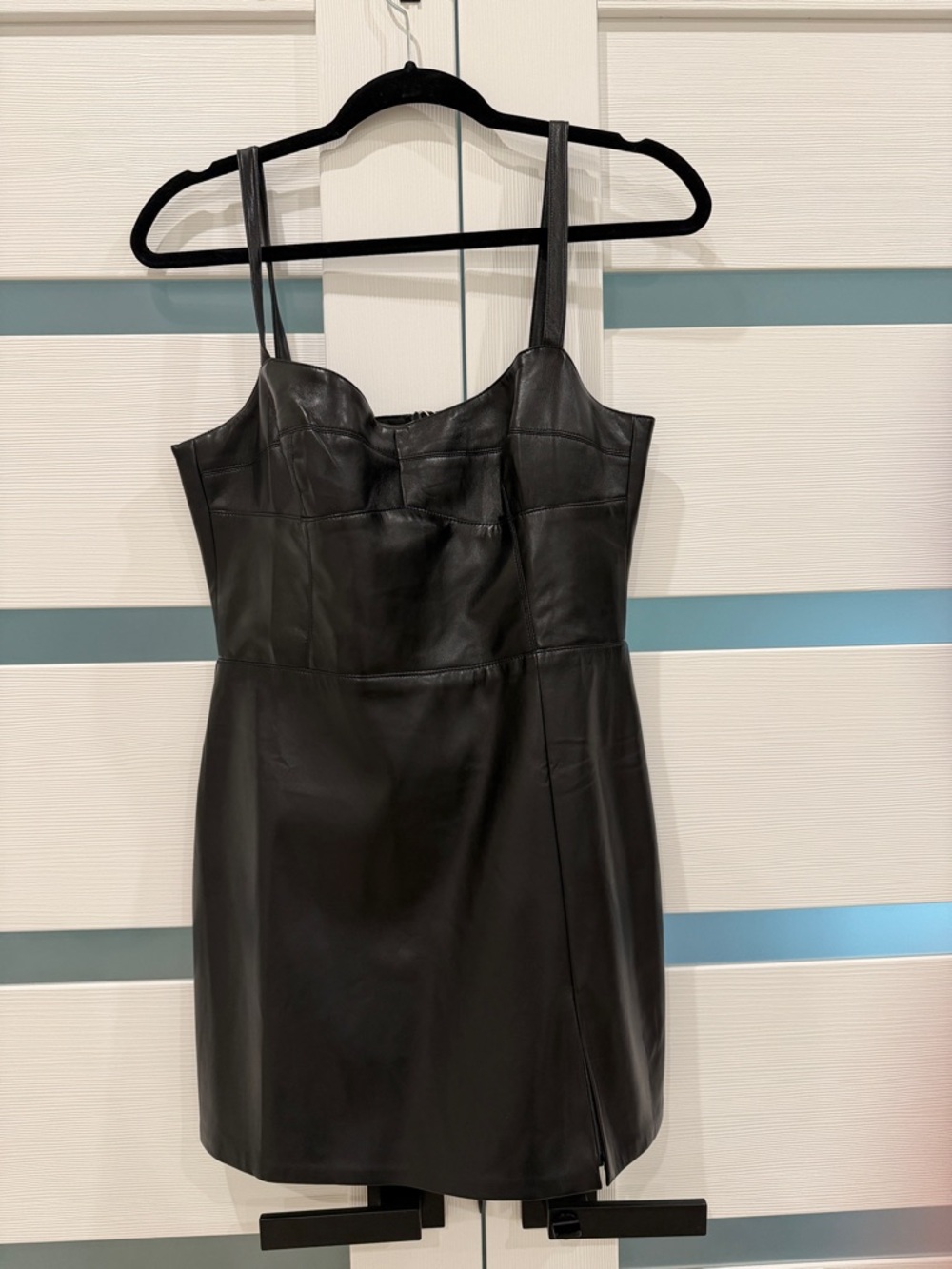 Amanda Uprichard Black Faux Leather Mini Dress with Bustier Straps
